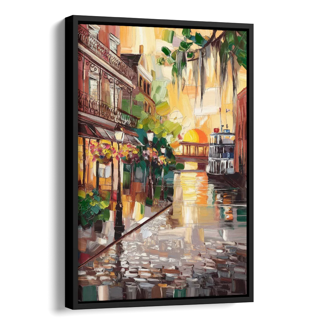 Savannah River Street Vibes Side - Black Canvas Wall Art
