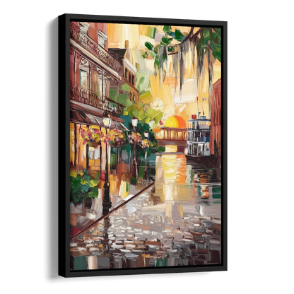 Savannah River Street Vibes Side - Black Canvas Wall Art