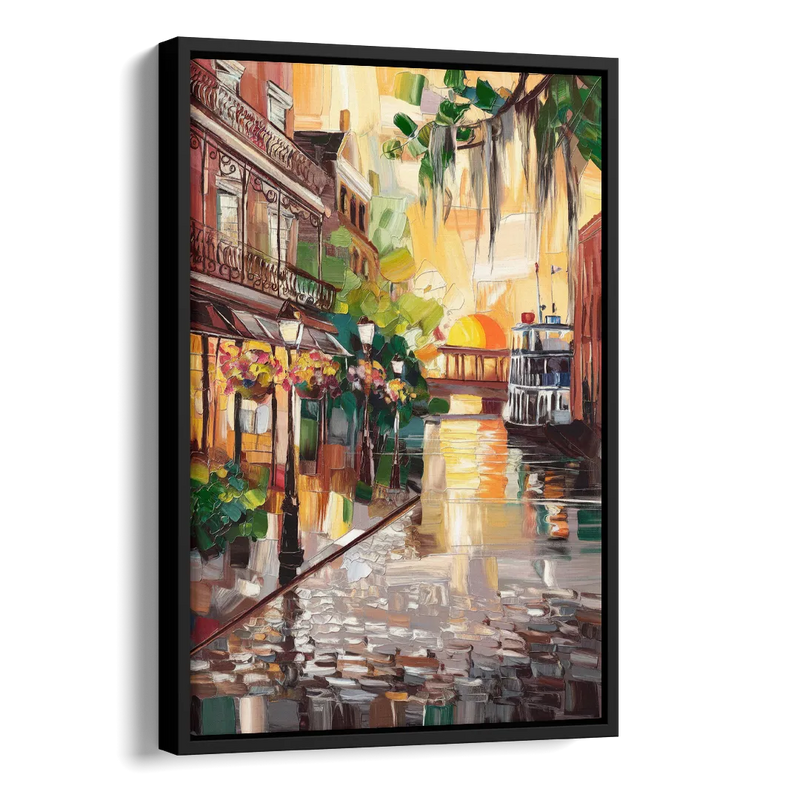 Savannah River Street Vibes Side - Black Canvas Wall Art