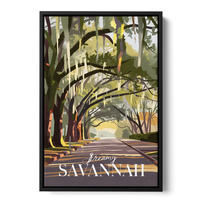 Savannah Spanish Moss Streets Front - Black Canvas Wall Art