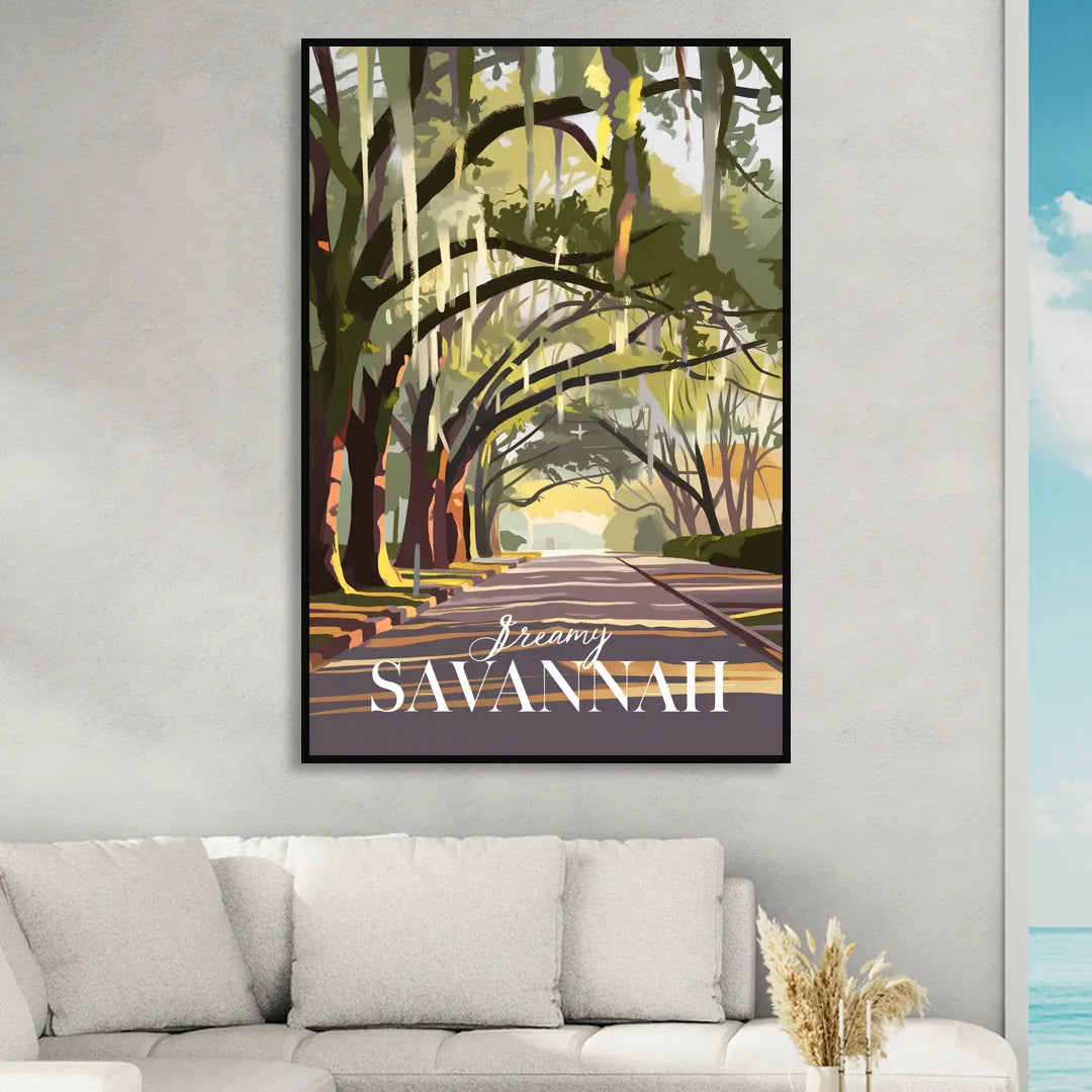 Savannah Spanish Moss Streets Living Room - Black Canvas Wall Art