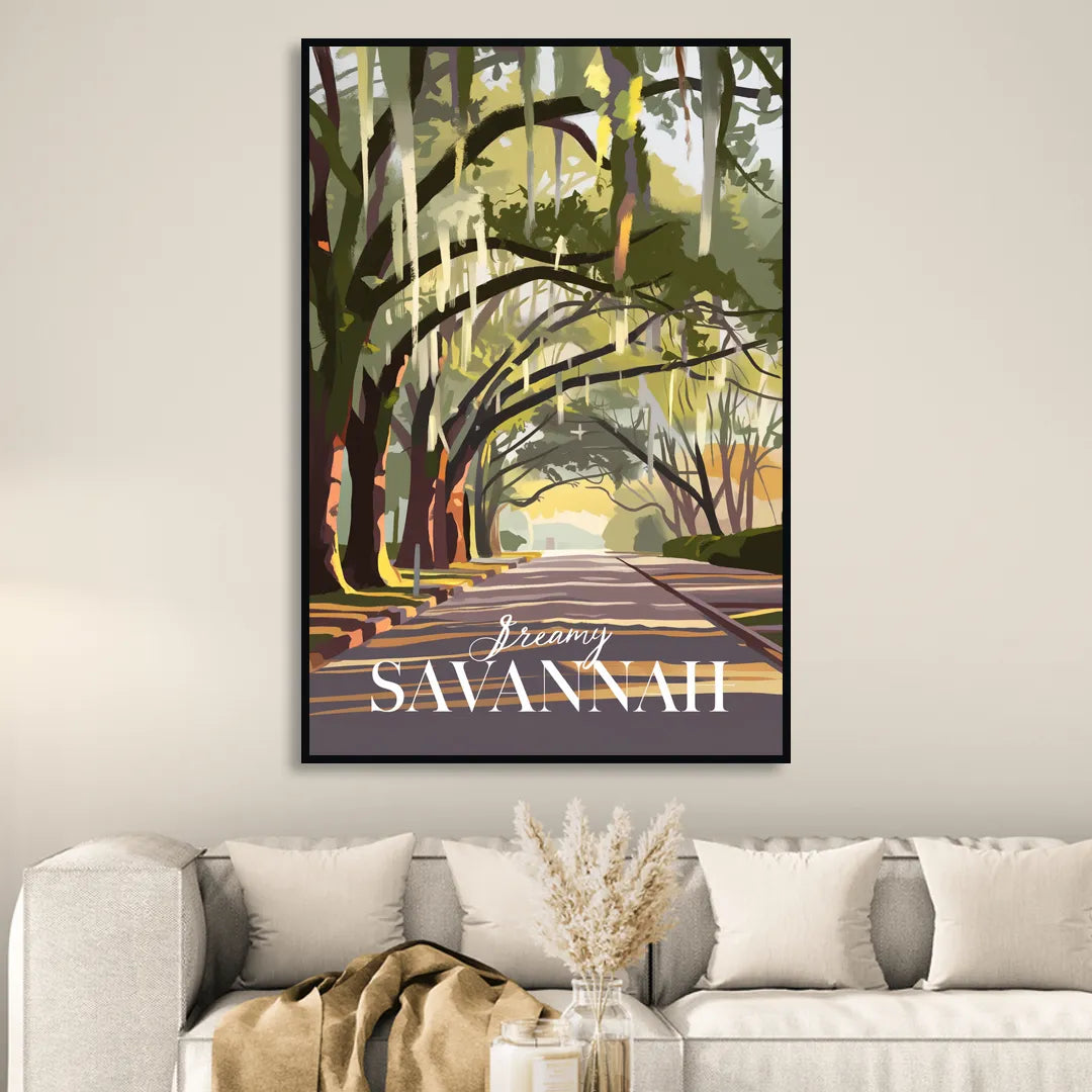 Savannah Spanish Moss Streets Sitting Room - Black Canvas Wall Art