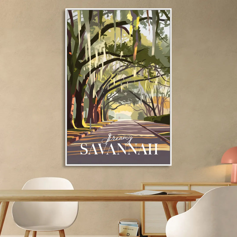 Savannah Spanish Moss Streets Living Room - White Canvas Wall Art