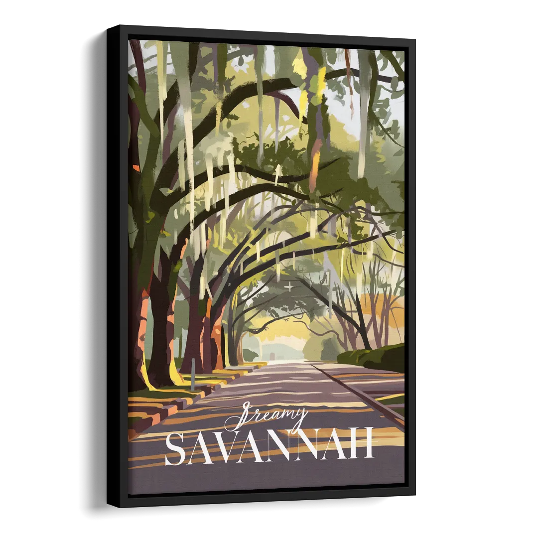 Savannah Spanish Moss Streets Side - Black Canvas Wall Art