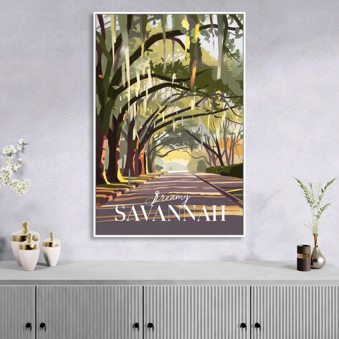 Savannah Spanish Moss Streets Sitting Room - White Canvas Wall Art