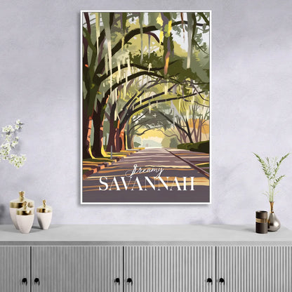 Savannah Spanish Moss Streets Sitting Room - White Canvas Wall Art
