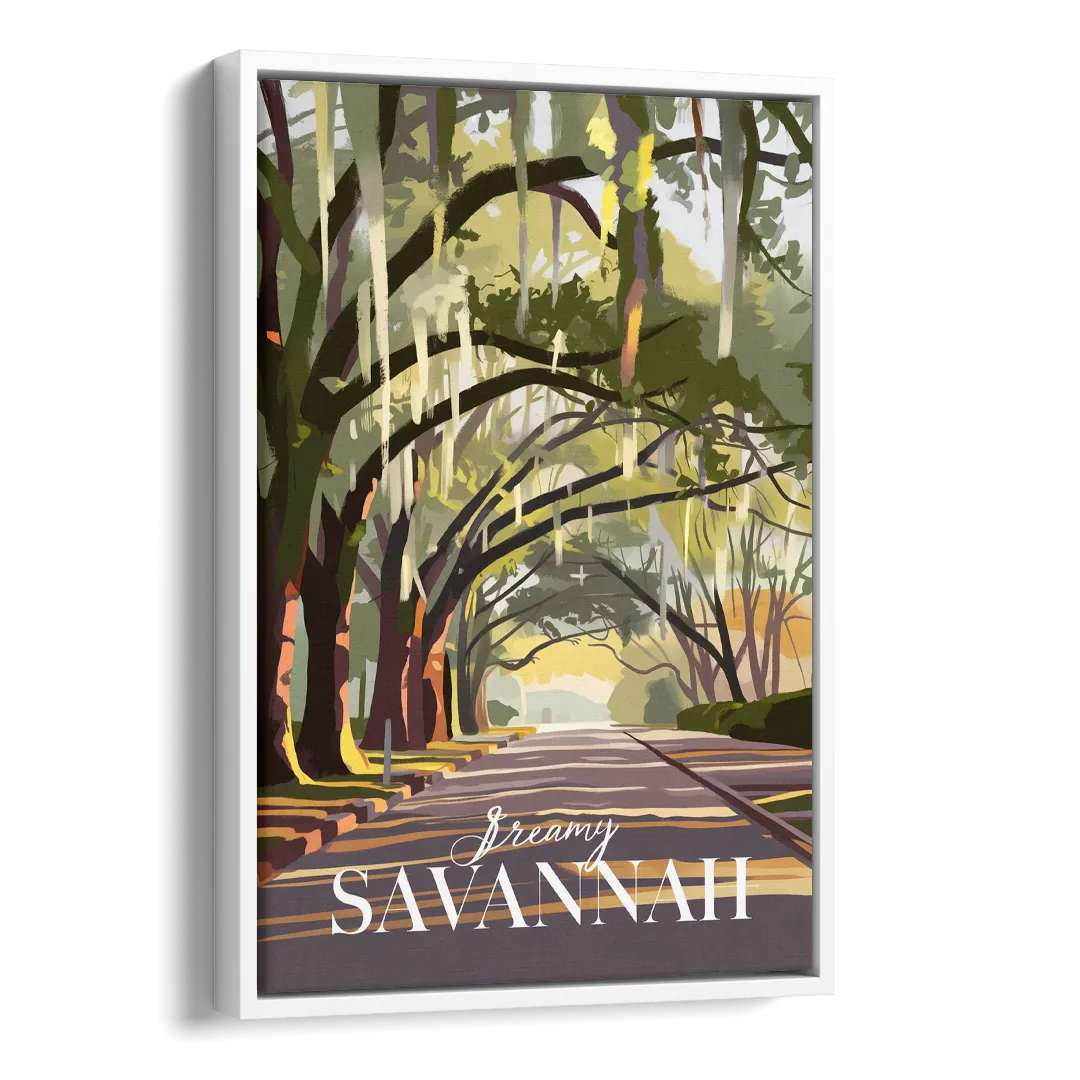 Savannah Spanish Moss Streets Side - White Canvas Wall Art