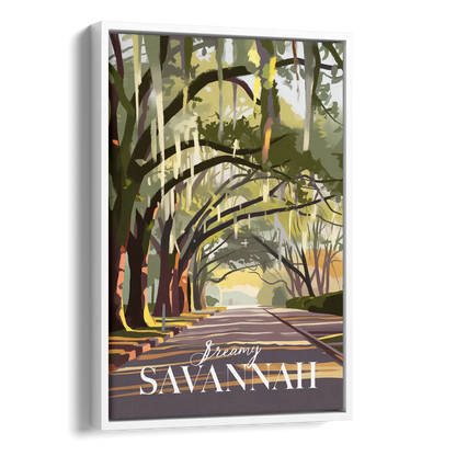 Savannah Spanish Moss Streets Side - White Canvas Wall Art