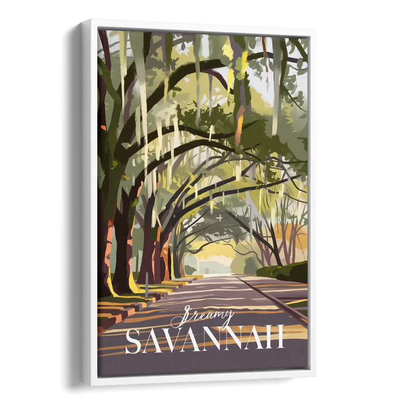 Savannah Spanish Moss Streets Side - White Canvas Wall Art