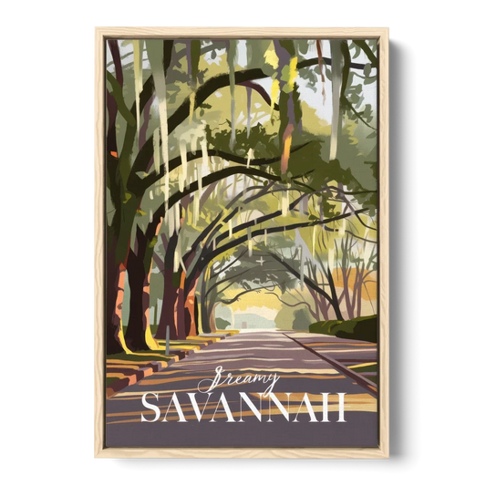 Savannah Spanish Moss Streets - Oak Framed Canvas Wall Art - Front
