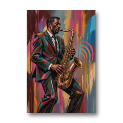 Saxophone Painting in Fractured Color - Canvas Wall Art - Front