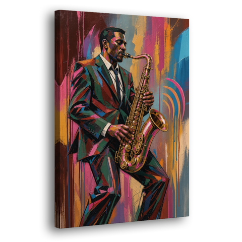 Saxophone Painting in Fractured Color - Canvas Wall Art - Side