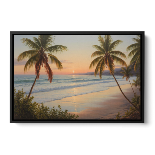 Sayulita Beach Sunset - Black Framed Canvas Wall Art - Front