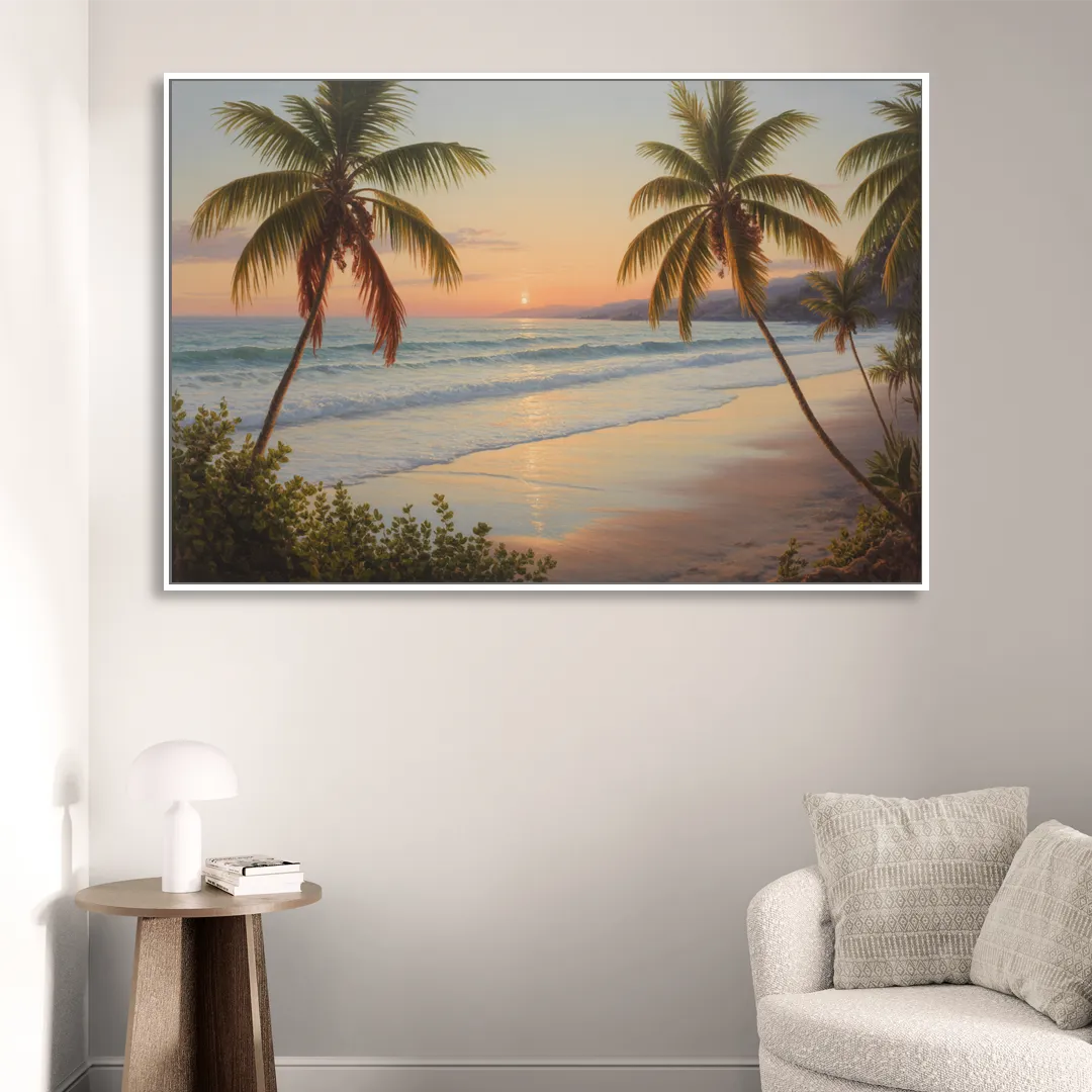 Sayulita Beach Sunset Sitting Room - White Canvas Wall Art