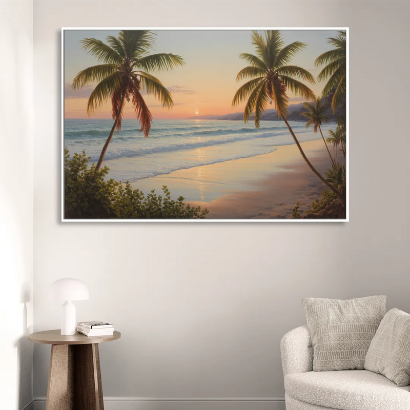 Sayulita Beach Sunset Sitting Room - White Canvas Wall Art