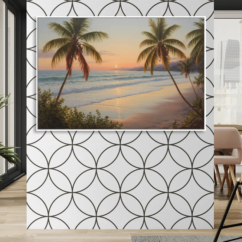 Sayulita Beach Sunset Living Room - White Canvas Wall Art