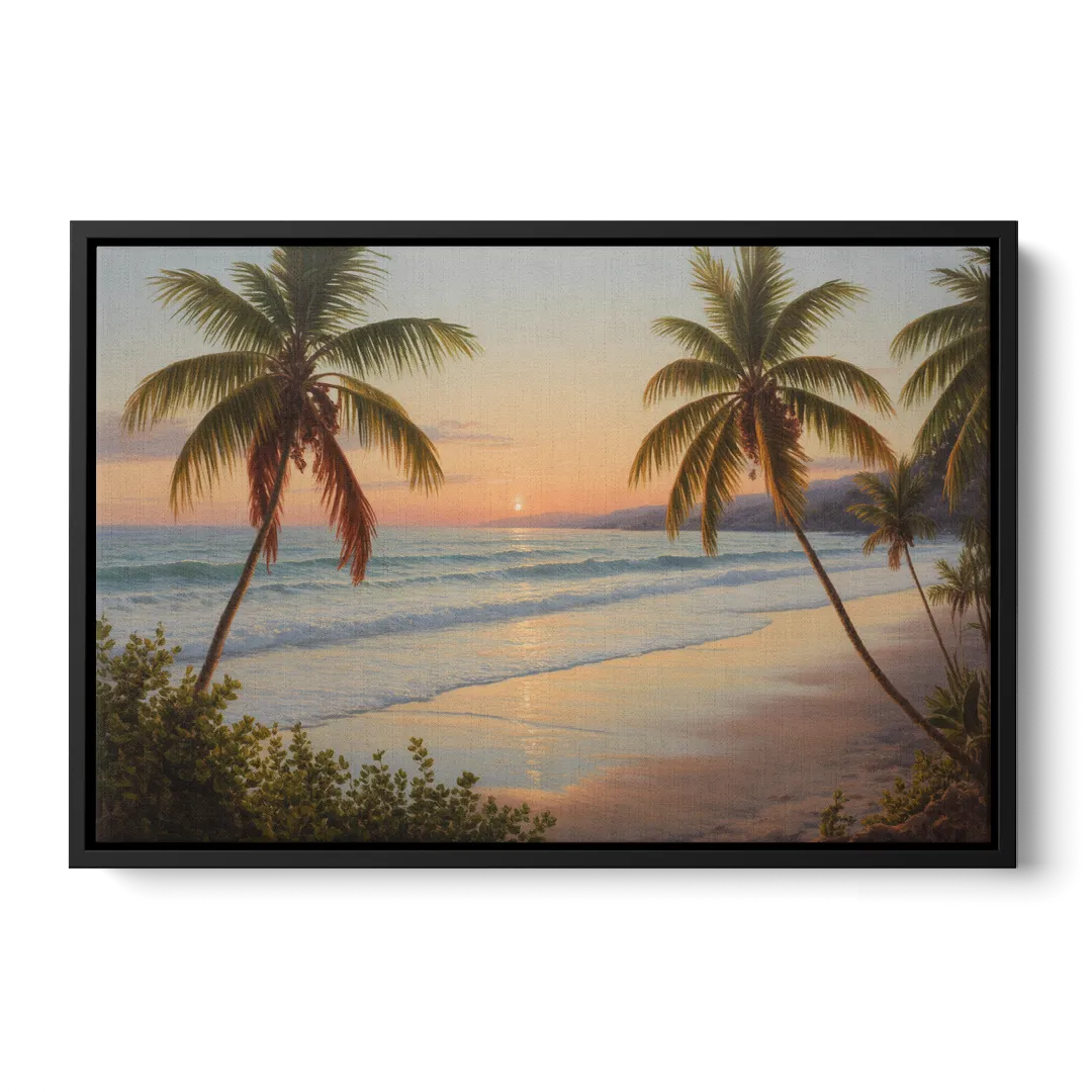 Sayulita Beach Sunset Front - Black Canvas Wall Art