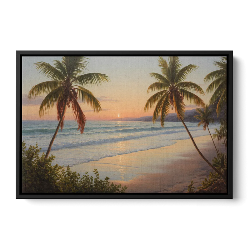 Sayulita Beach Sunset Front - Black Canvas Wall Art