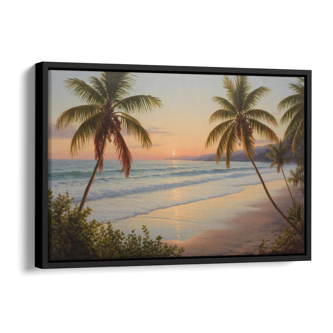 Sayulita Beach Sunset Side - Black Canvas Wall Art