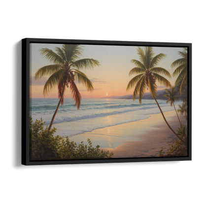 Sayulita Beach Sunset Side - Black Canvas Wall Art