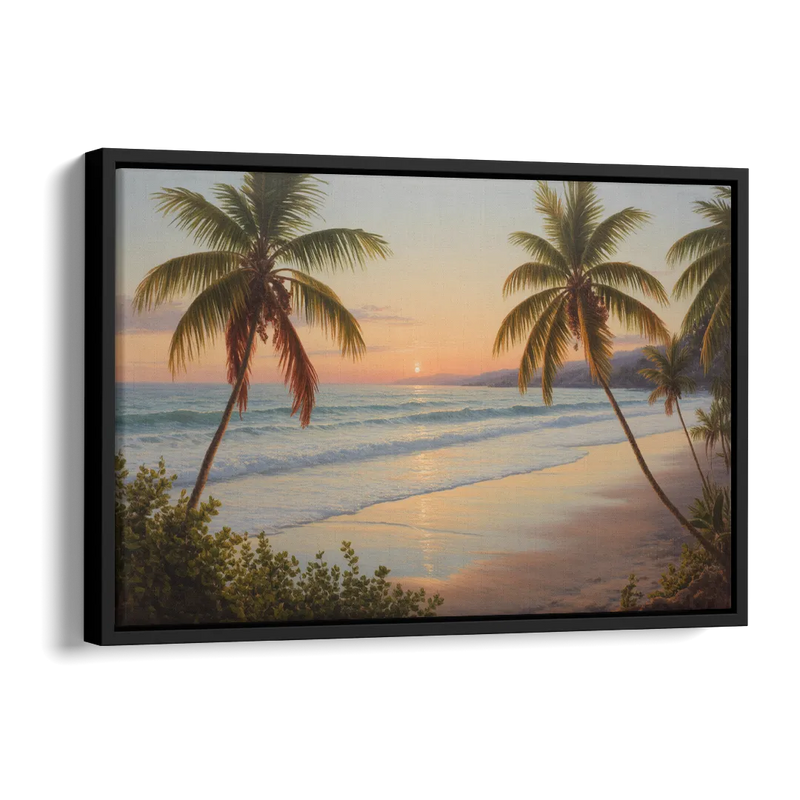 Sayulita Beach Sunset Side - Black Canvas Wall Art
