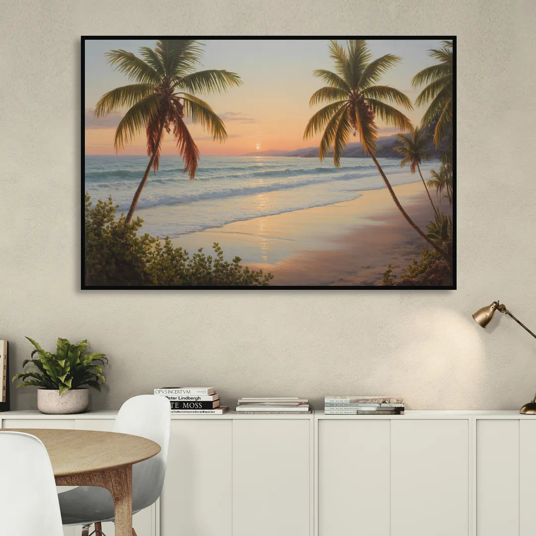 Sayulita Beach Sunset Sitting Room - Black Canvas Wall Art