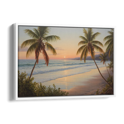 Sayulita Beach Sunset Side - White Canvas Wall Art