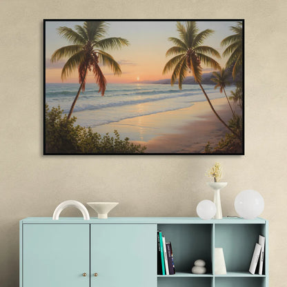 Sayulita Beach Sunset Living Room - Black Canvas Wall Art