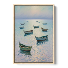 Sayulita Fishing Boats - Oak Framed Canvas Wall Art - Front