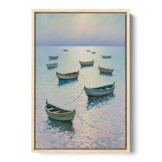 Sayulita Fishing Boats - Oak Framed Canvas Wall Art - Front