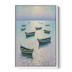 Sayulita Fishing Boats - White Framed Canvas Wall Art - Front