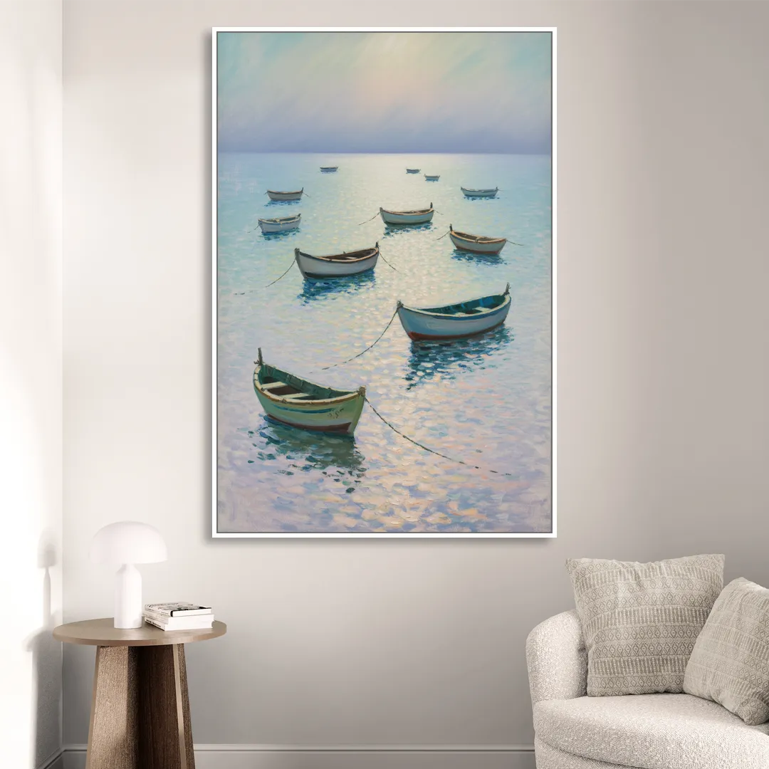 Sayulita Fishing Boats Living Room - White Canvas Wall Art