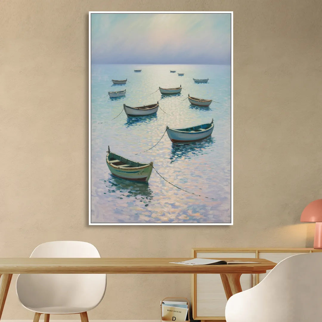 Sayulita Fishing Boats Sitting Room - White Canvas Wall Art