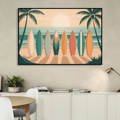 Sayulita Surfboards Living Room - Black Canvas Wall Art