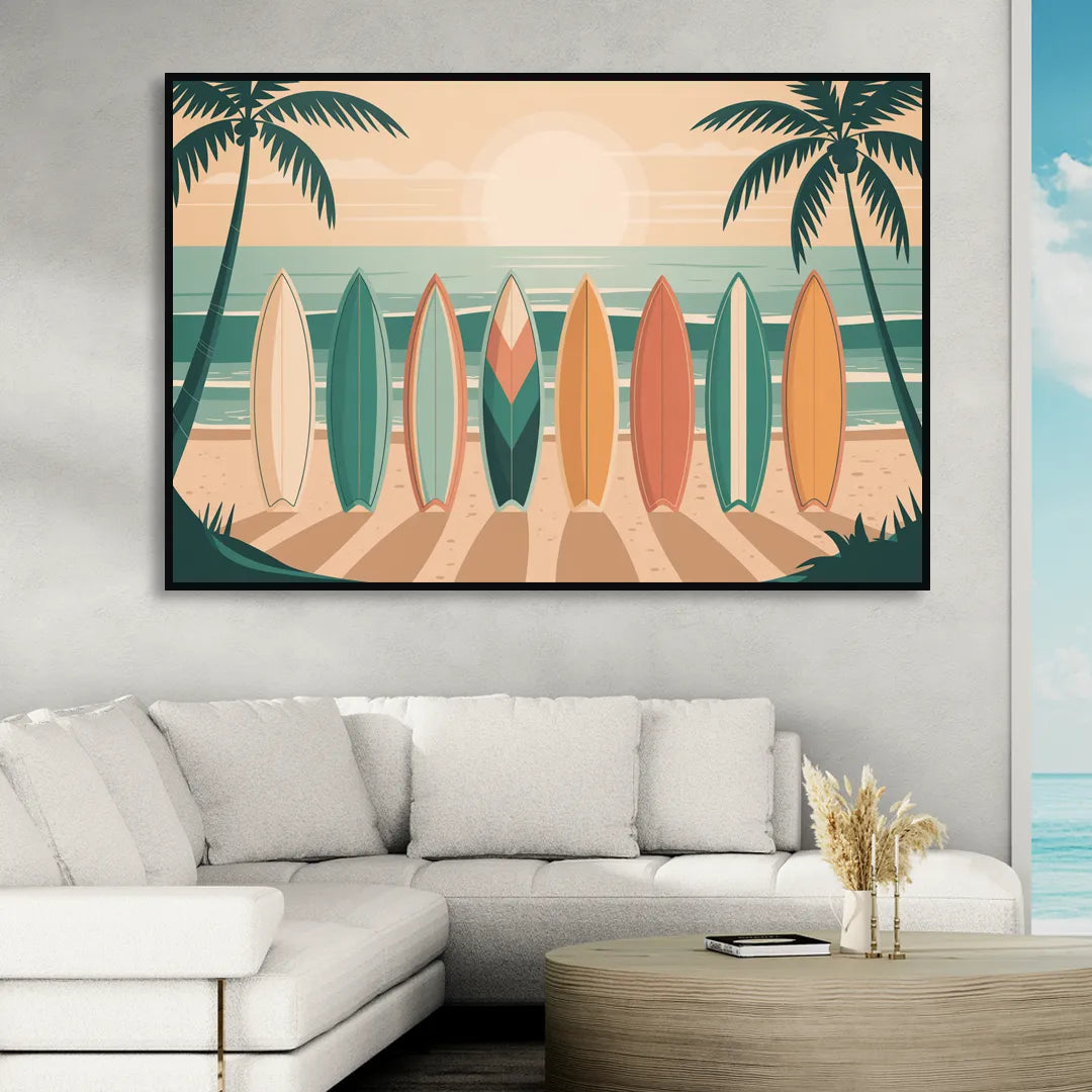 Sayulita Surfboards Sitting Room - Black Canvas Wall Art