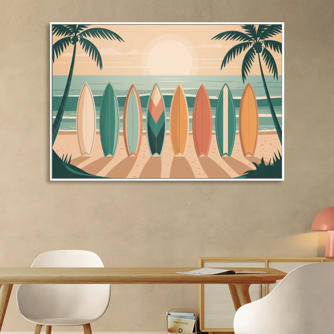 Sayulita Surfboards Sitting Room - White Canvas Wall Art