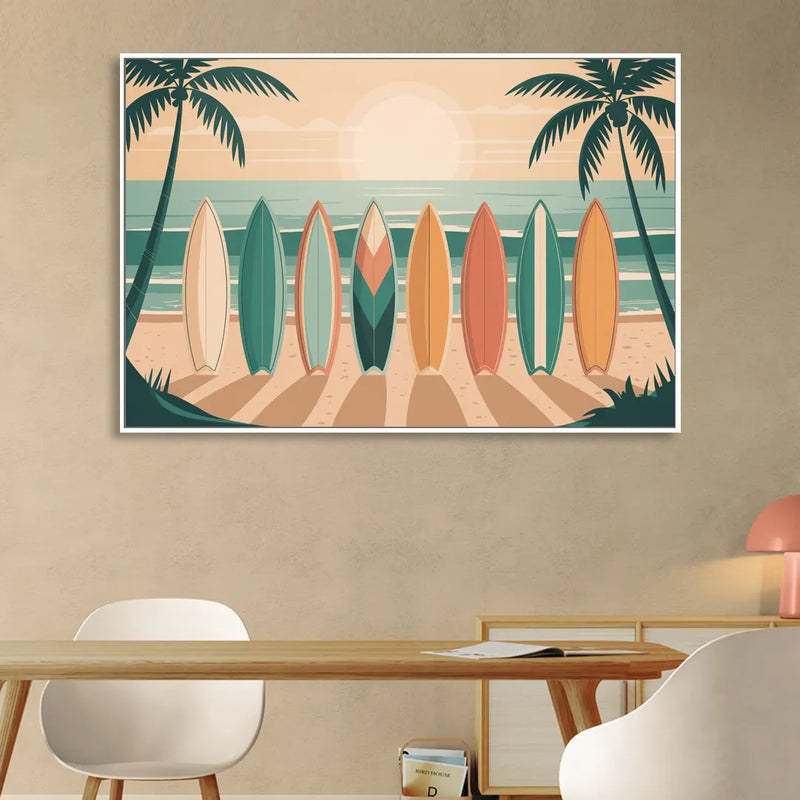 Sayulita Surfboards Sitting Room - White Canvas Wall Art