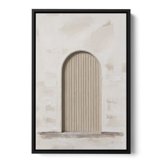 Scandinavian Wall Art Ribbed Beige Arch on Plinth - Black Framed Canvas Wall Art - Front