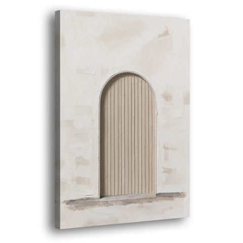 Scandinavian Wall Art Ribbed Beige Arch on Plinth - Canvas Wall Art - Side
