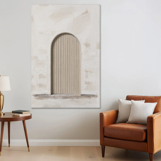 Scandinavian Wall Art Ribbed Beige Arch on Plinth - Canvas Wall Art - Sofa - 40x60