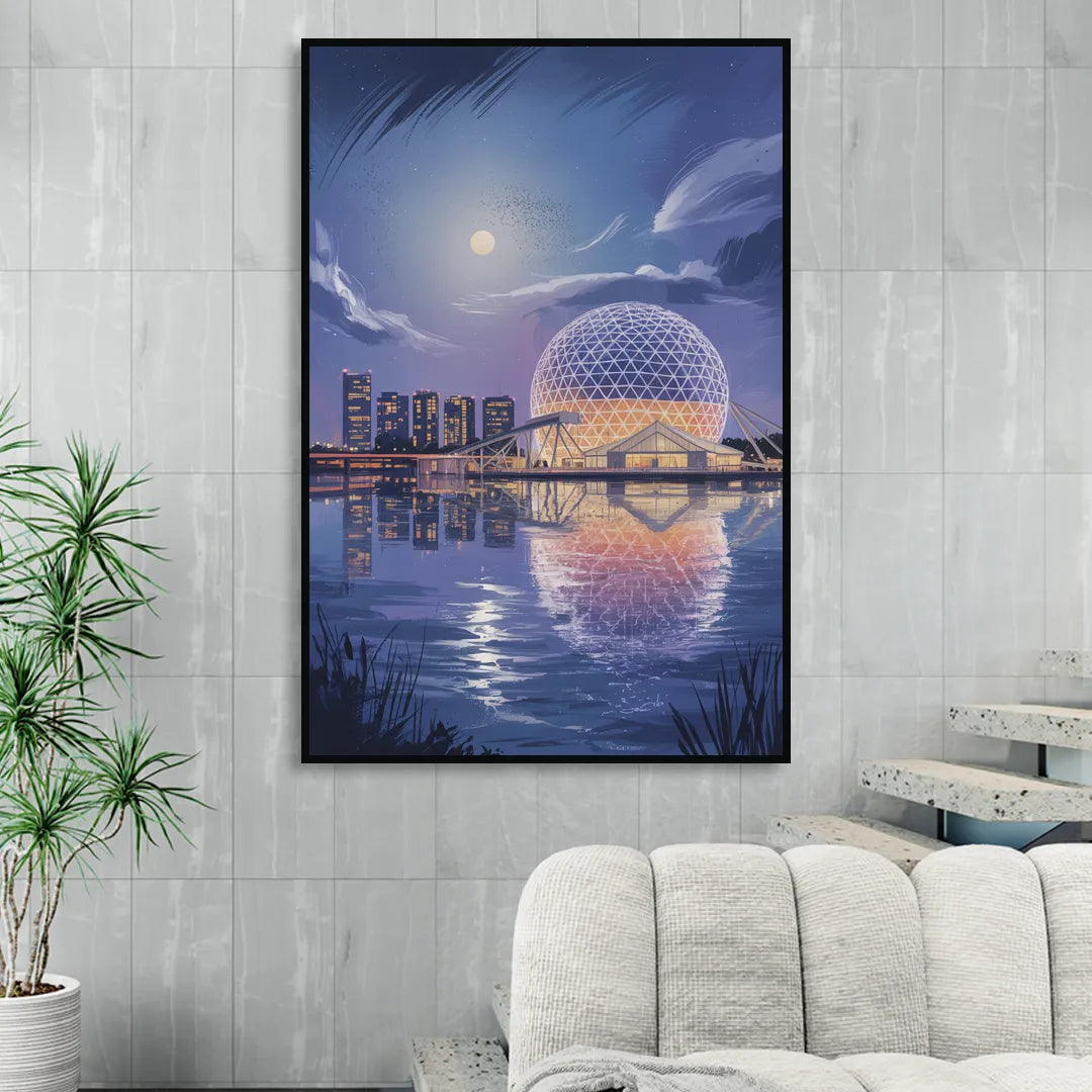 Science World at Night Living Room - Black Canvas Wall Art