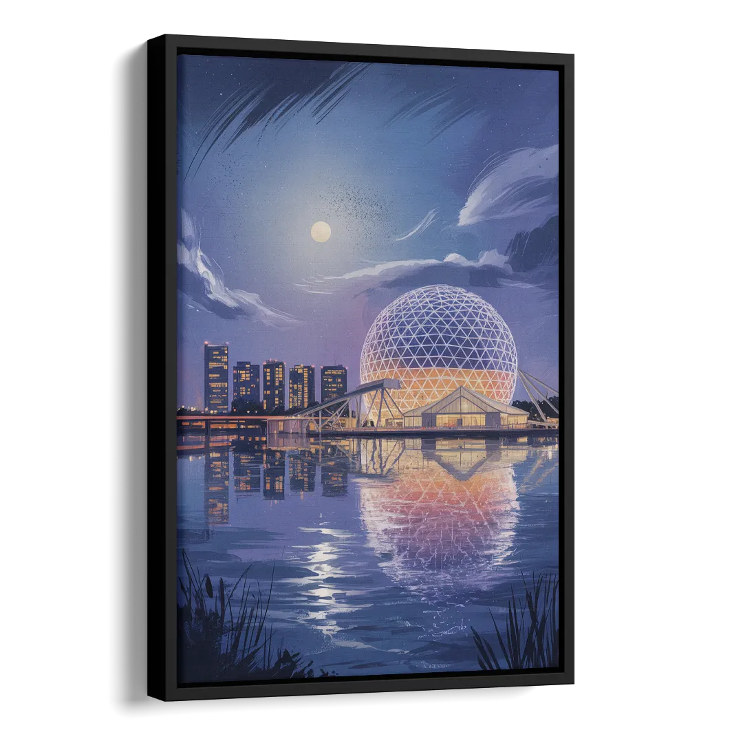 Science World at Night Side - Black Canvas Wall Art