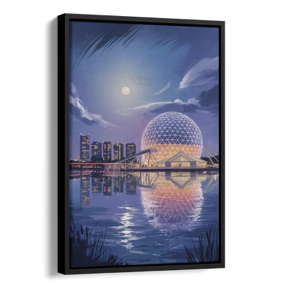 Science World at Night Side - Black Canvas Wall Art