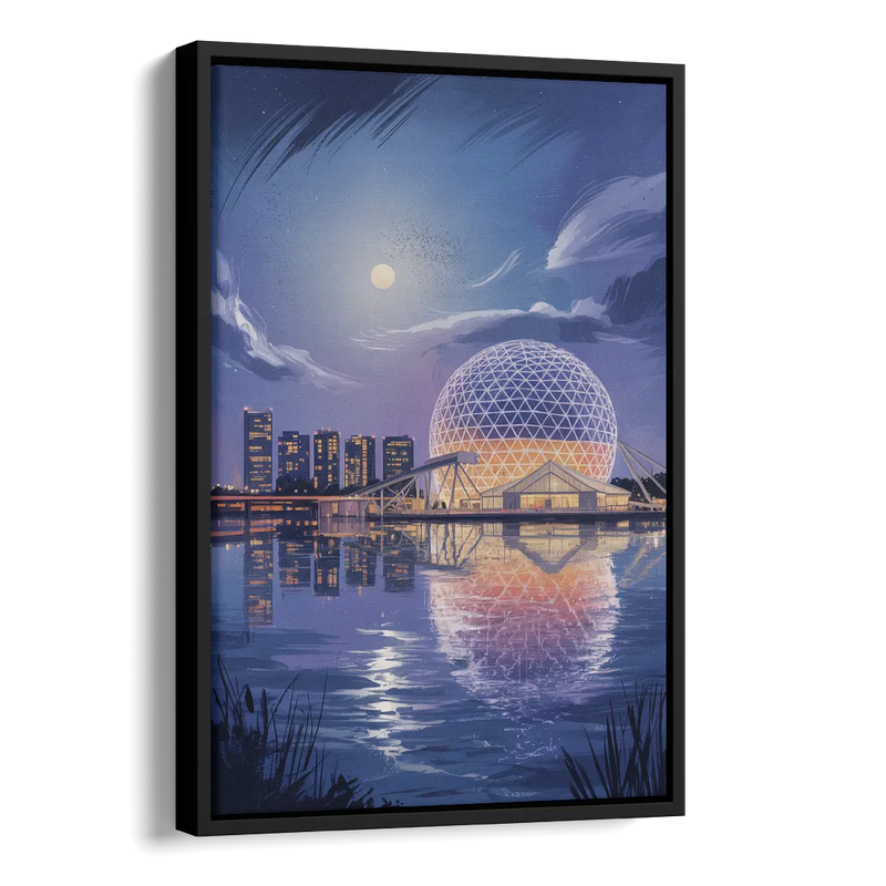 Science World at Night Side - Black Canvas Wall Art