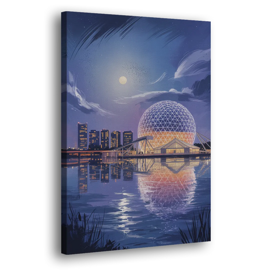 Science World at Night Side - Canvas Wall Art