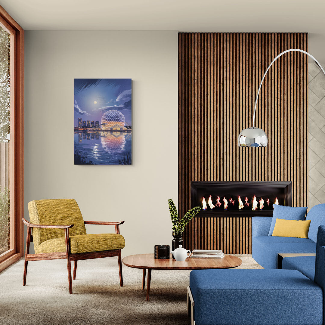 Science World at Night - Canvas Wall Art Living Room