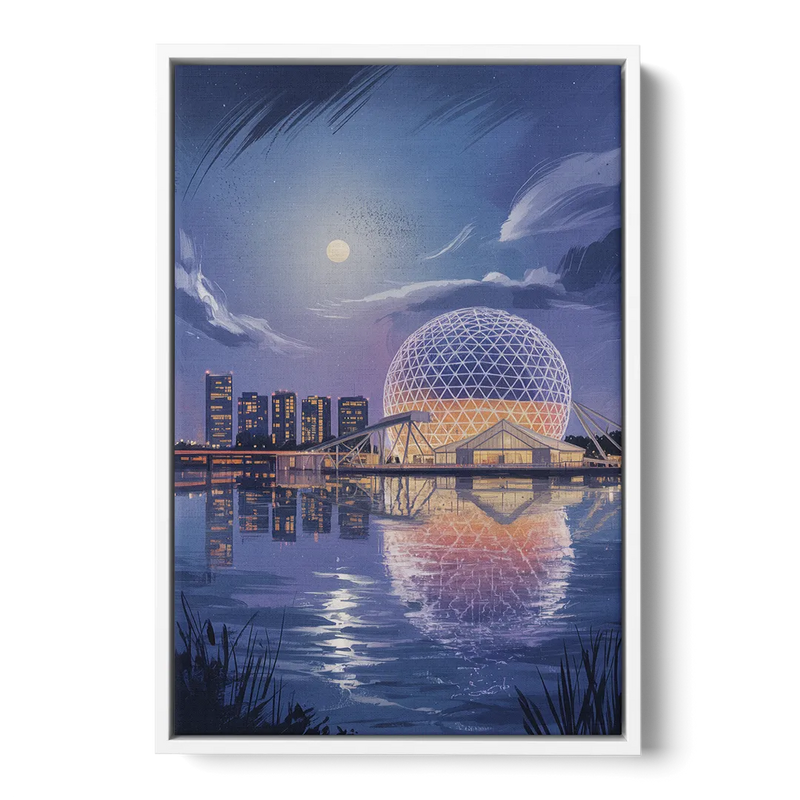 Science World at Night Front - White Canvas Wall Art