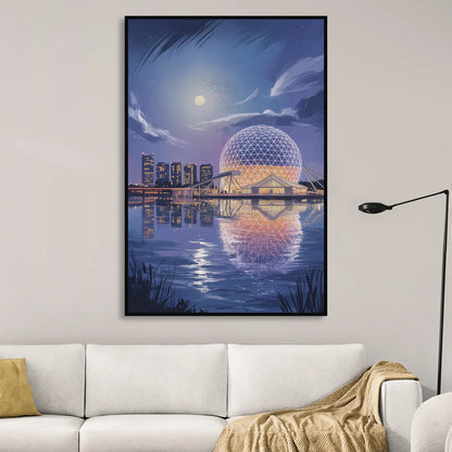 Science World at Night Sitting Room - Black Canvas Wall Art