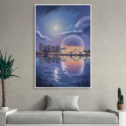Science World at Night Sitting Room - White Canvas Wall Art