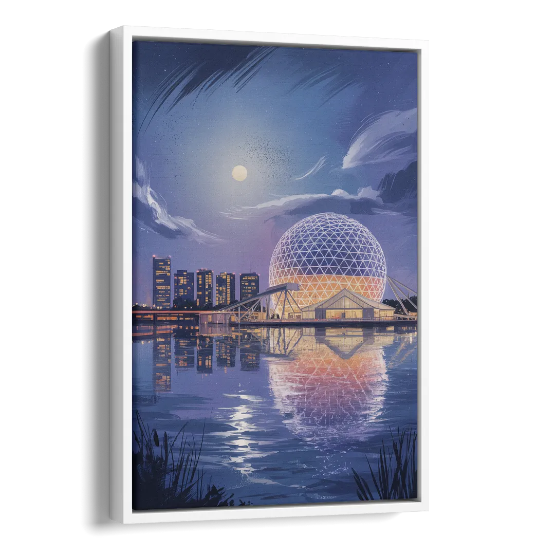 Science World at Night Side - White Canvas Wall Art